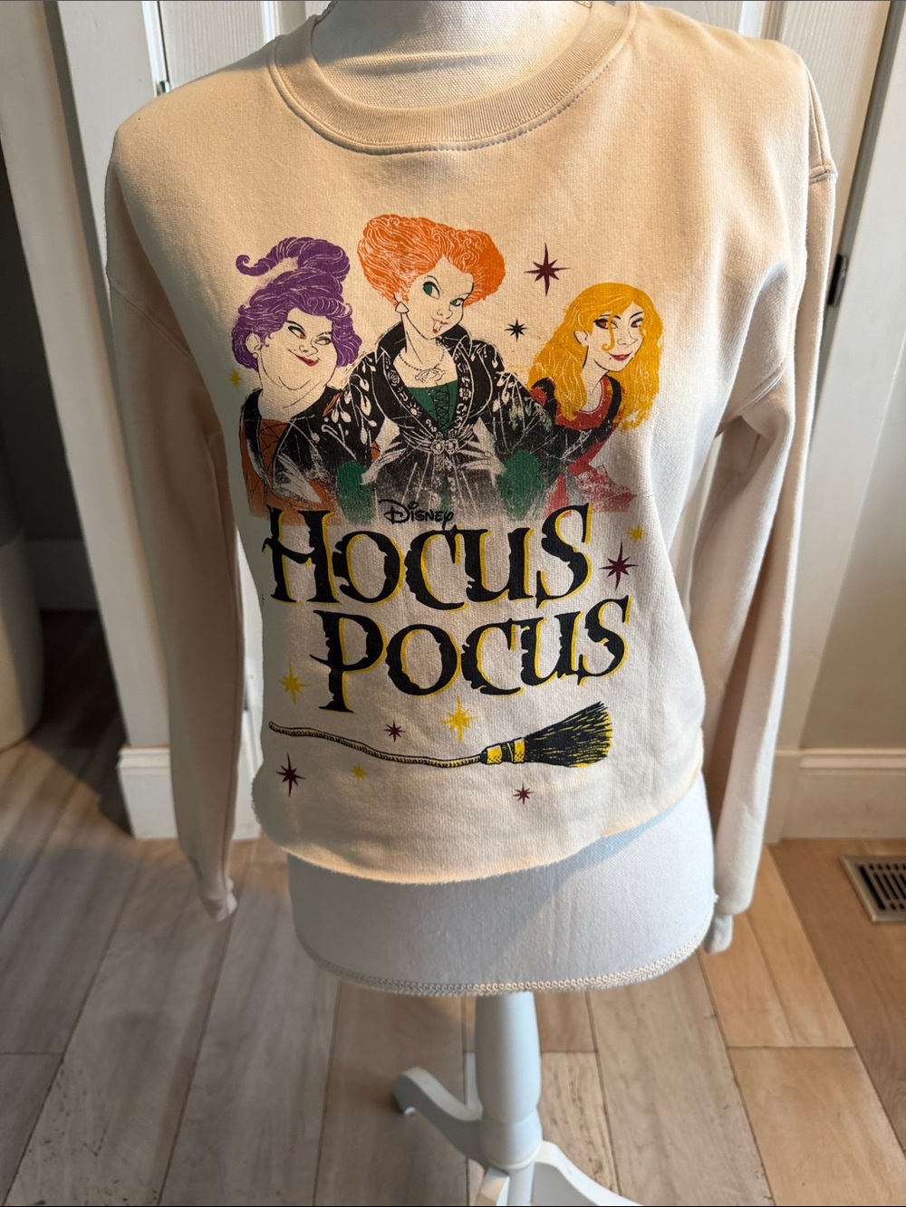 Disney Hocus Pocus Cream Pullover Sweatshirt with Colorful Character Print BNWOT